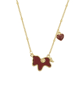 AJIDOU阿吉豆项链女款生肖马上有钱吊坠红色爱心锁骨链轻奢毛衣链