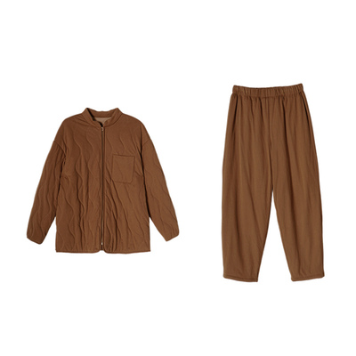 复古立领三层夹棉保暖男家居服