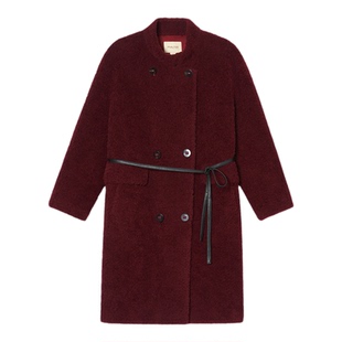 【新春枣红】诗篇专选系带颗粒绒长款立领羊毛大衣2025秋冬款
