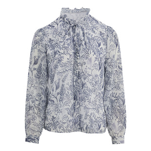 [商场同款]原创手绘系列LANDI蓝地雅颂繁花木耳领衬衫女春新品