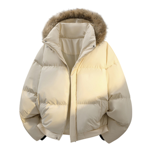 SWAMP AREA美式毛领棉服男士冬季潮牌宽松加厚棉衣可拆卸连帽外套