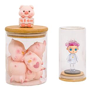 玻璃密封罐手办展示收纳罐可爱女摆件带盖瓶子萌盲袋粒圆形透明罐