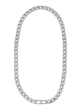 代购Fossil化石男士项链简约百搭时尚经典银色不锈钢单色平纹通