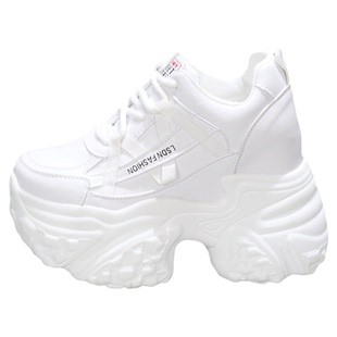 内增高14CM小白鞋超厚底12cm春季新款百搭休闲松糕老爹鞋女超高跟