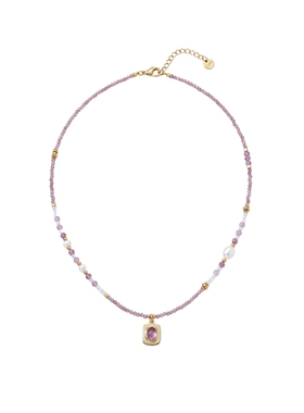 复古紫色天然石吊坠串珠项链