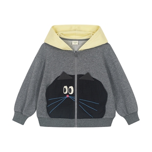 马拉丁童装儿童外套26春新款男小童云朵猫猫撞色拼接立体耳朵