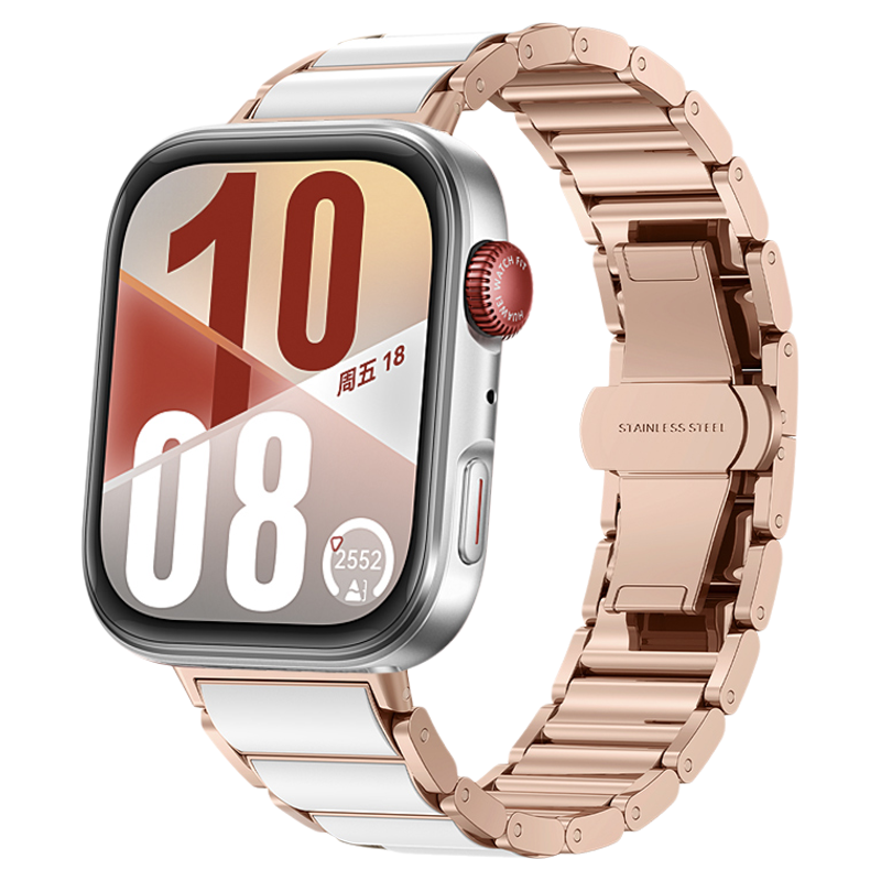 适用华为watchfit4手表带4pro锌合金陶瓷表带fit3手环运动智能fit2腕表带女生夏季透气玫瑰金陶瓷表链三四单