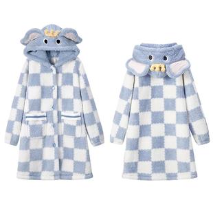 千线艺珊瑚绒儿童睡袍女童可爱小象睡衣学生加厚法兰绒保暖浴袍冬