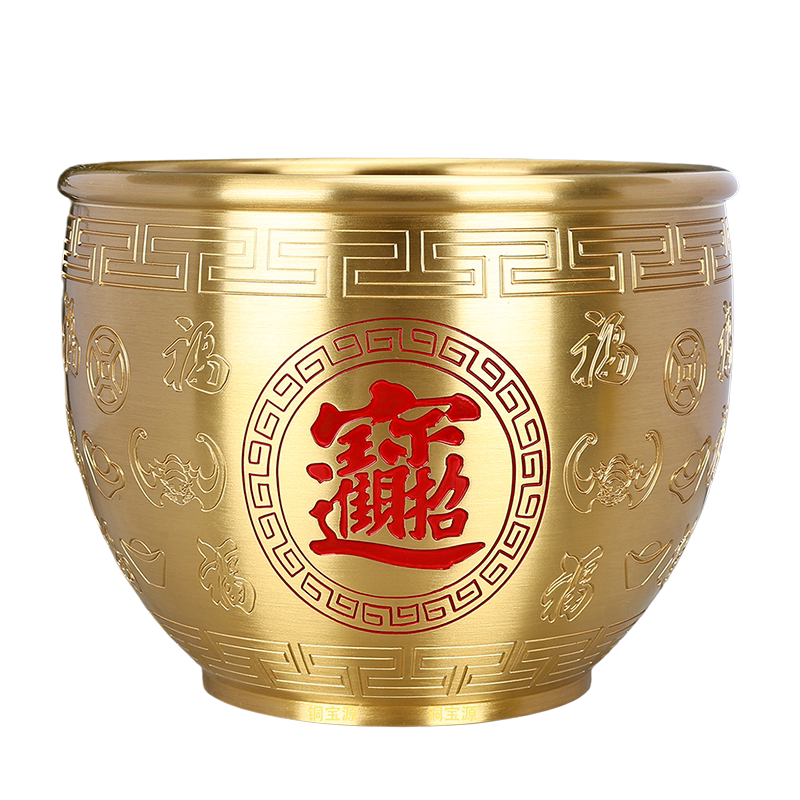 黄铜百福聚宝盆米缸摆件