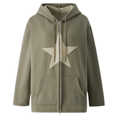 Color Contrast Casual Hoodie Cardigan   撞色休闲连帽卫衣开衫