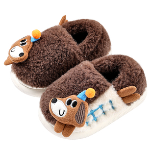 小狗棉拖鞋儿童冬季室内家居幼儿棉鞋包跟男童女童加厚保暖毛毛鞋