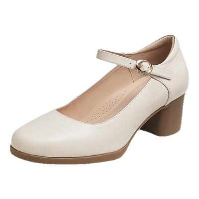 骆驼2024春牛百搭粗跟女鞋浅口