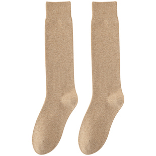 小腿袜子女纯棉长筒袜春秋季高筒袜咖色长腿秋冬款全棉半筒袜无骨