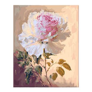 数字油画diy填充花卉手绘手工填色画丙烯油彩画装饰画 牡丹芬芳