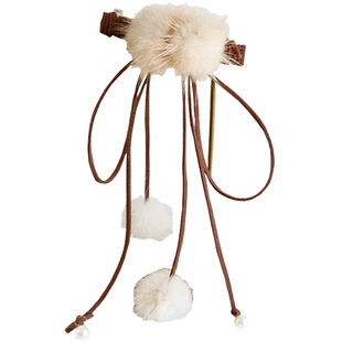 秋冬新款毛毛头饰半扎发弹簧夹飘带发饰毛绒发卡原创夹子头花女