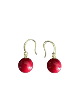 复古红色珍珠耳环女本命年耳饰