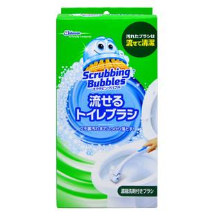 日本进口Johnson/庄臣自带浓缩洗剂清洁厕所马桶刷/替换刷头湿巾