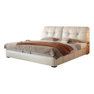 帕沙曼法式复古真皮床主卧大床奶油风羽绒软包婚床电动平移储物床