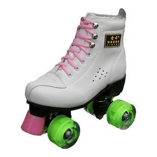 牛皮双排溜冰鞋溜冰场专用成人 双排轮闪光轮轮滑鞋旱冰鞋
