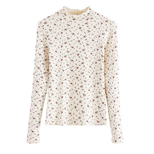 冬季磨毛加绒t恤女碎花棉袄羽绒服内容新款长袖上衣高领打底衫