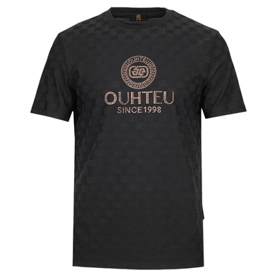 OUHTEU/欧度短袖针织衫圆领黑色男士合体版夏季2082