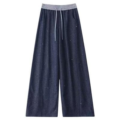深蓝色满钻牛仔裤女夏季薄款