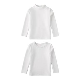 加绒儿童白色纯棉打底衫春秋长袖圆领t恤男 女童半高领加厚保暖衣