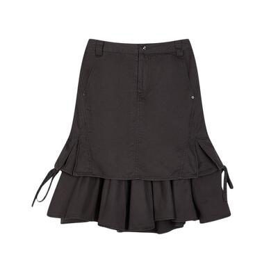 SLY 夏季新品复古抽褶低腰拼接中长款半身裙女030ISZ31-1421