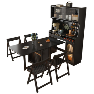 法式复古全实木折叠餐桌多功能可移动美式中古风黑色餐边柜饭桌