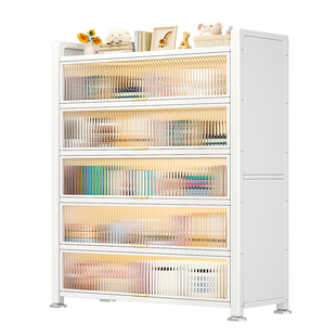 钢制书柜防尘书架落地储物柜一体带门客厅展示柜铁艺儿童置物柜子