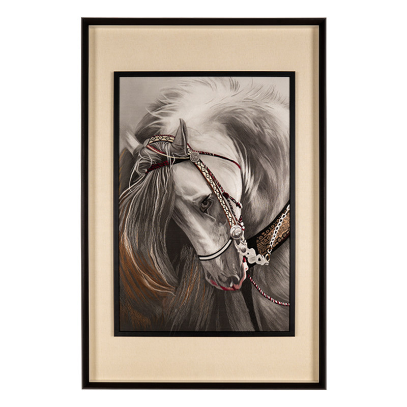 现货1-2丝全绣手工苏绣挂画客厅玄关沙发背景装饰骏士挂画可定制