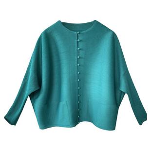 三宅褶皱上衣女中年妈妈女装套装春秋新款开衫外套衬衣长袖衬衫