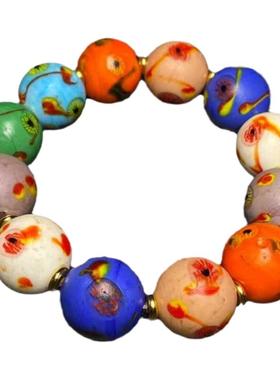 男女款老琉璃七彩圆珠手链