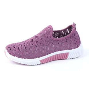 2026新款春夏款镂空网面透气休闲鞋软底防滑一脚蹬妈妈鞋平底女鞋