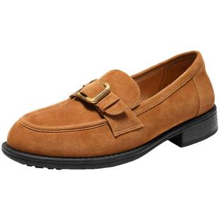 百丽复古英伦风真皮乐福鞋女秋季新款深口单鞋子B2885CA5