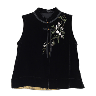 新中式国风丝绒马甲女款春秋季新款高端刺绣马夹坎肩上衣唐装外搭