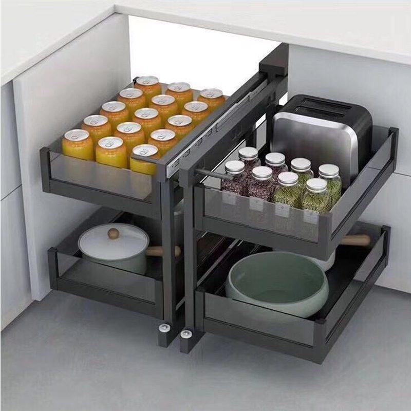 厨柜拐角收纳整理黑晶玻璃铝合金地柜平移全开小怪物模块转角拉篮,家装主材,拉篮,淘宝优惠券,粉丝福利购,淘宝优惠卷