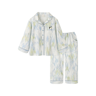 睡衣带胸垫女秋季新款纯棉双层纱长袖套装春秋宽松棉纱女款家居服