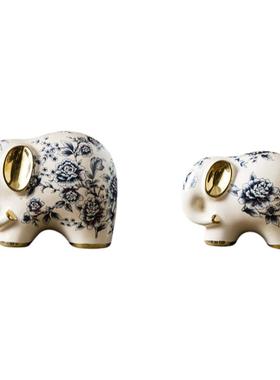 美式陶瓷招财大象客厅高级感欧式摆件复古家居玄关青花瓷工艺品