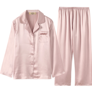 【特价】美标短袖真丝睡衣两件套装女长袖春夏季桑蚕丝家居服
