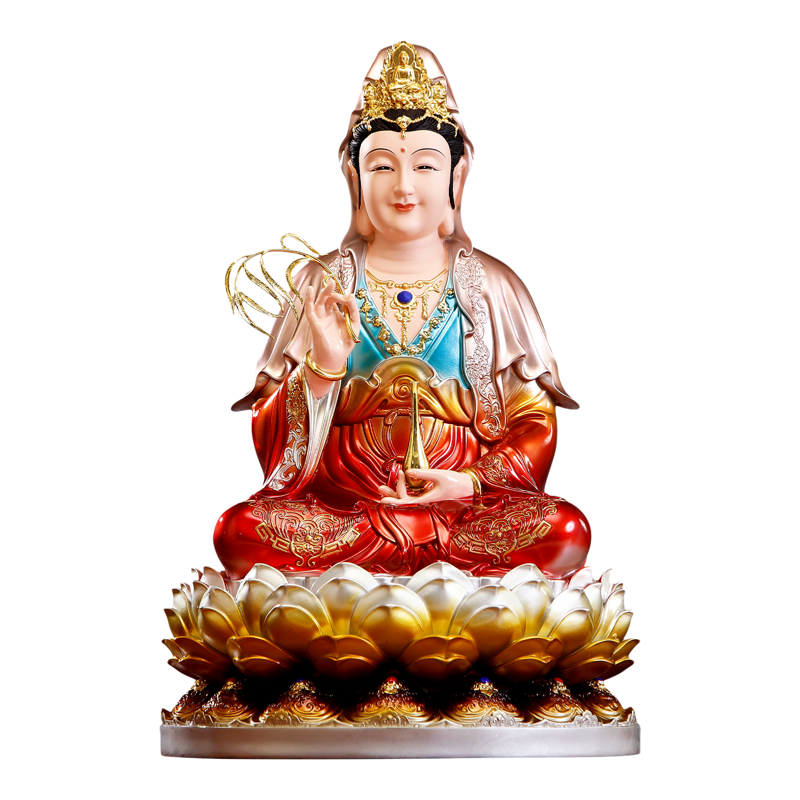 吉祥缘树脂铜彩观音菩萨佛像摆件