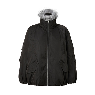 商场同款 摩萨克冬款休闲风仿银狐毛内里派克短款羽绒服女