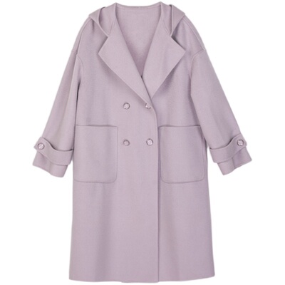 长款羊毛双面尼大衣诗梦连帽休闲