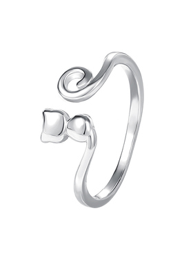 原创925纯银线条猫咪戒指女小众简约ins个性百搭素银开口食指戒