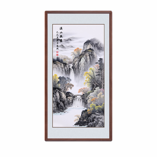 国画手绘真迹新中式餐厅装饰画玄关挂画入户正对门走廊通道山水画