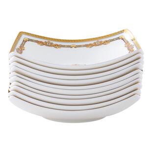 骨瓷深菜盘10个套装盘子8英寸汤盘家用沙拉盘创意餐盘方形翘角盘