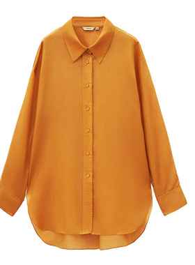 INSUN恩裳2024夏季新款洋气橙色宽松气质长袖衬衣