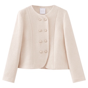 水云间杏色短款羊毛大衣女双面毛呢外套正肩端庄美学穿搭2026秋冬