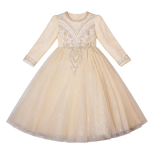 女童礼服生日公主裙秋冬长袖高端轻奢小众主持人女孩儿童钢琴演奏