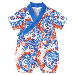 龙喜年婴儿男宝中式汉服女纯棉满月百天百日宴周岁礼服连体衣服夏